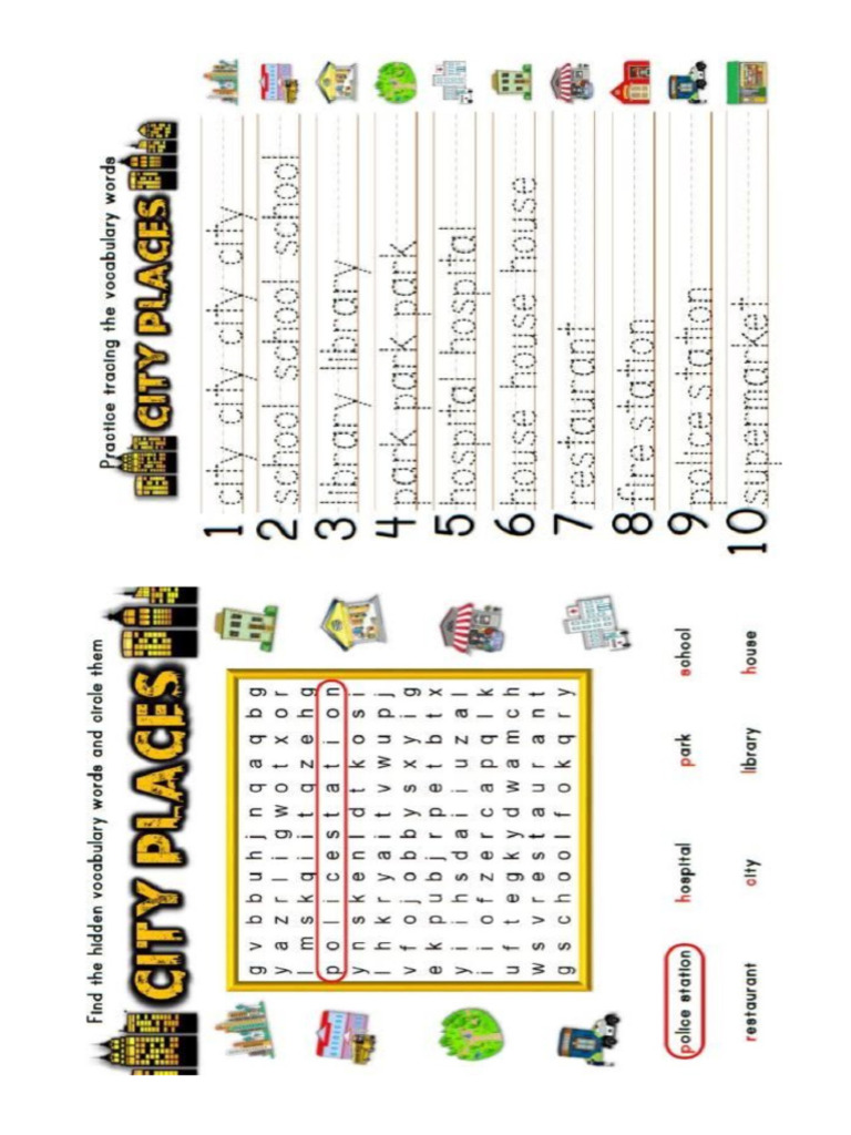 3K Worksheets Professions city places PDF