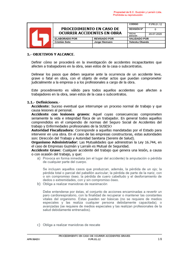 Procedimiento para Accidentes en Obra | PDF | Derecho