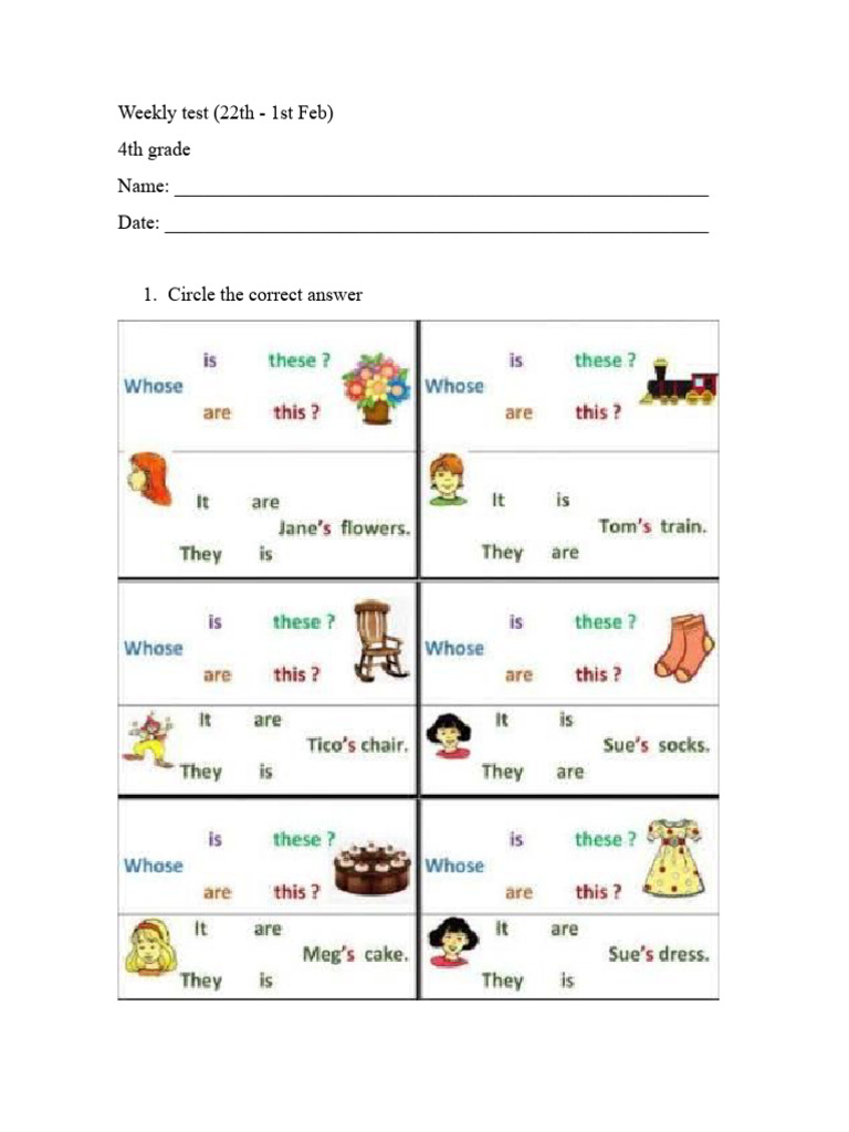 4th Grade Weekly Test: Feb 1st | PDF