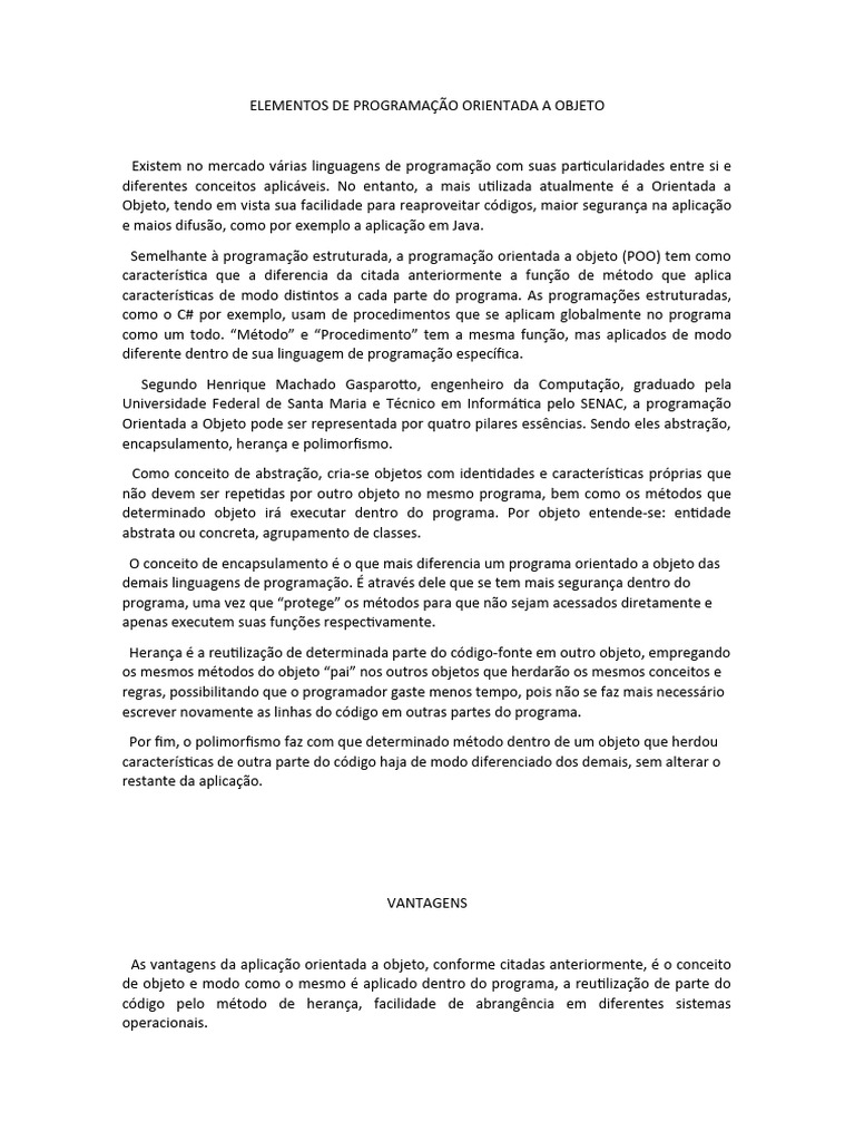 Fundamentos da Programação Orientada a Objetos | PDF | Programação ...