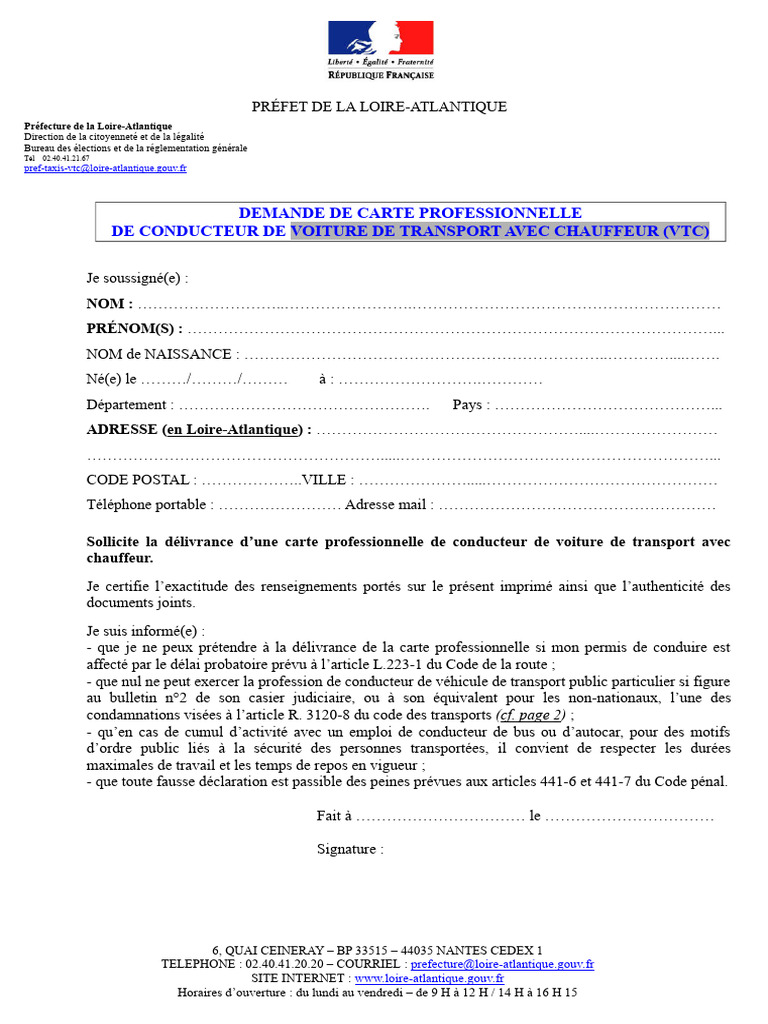 VTC-Imprimé Demande Carte | PDF | Transport