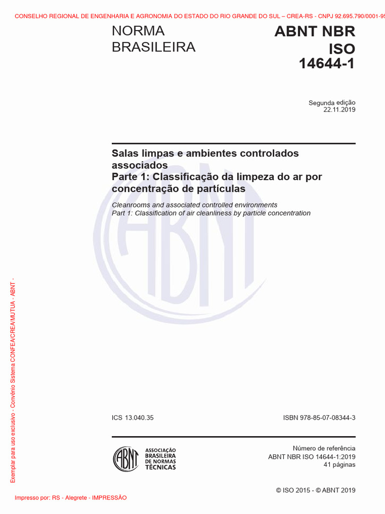 Abnt NBR Iso 14644 1 2019 | PDF | Distribuição de probabilidade ...