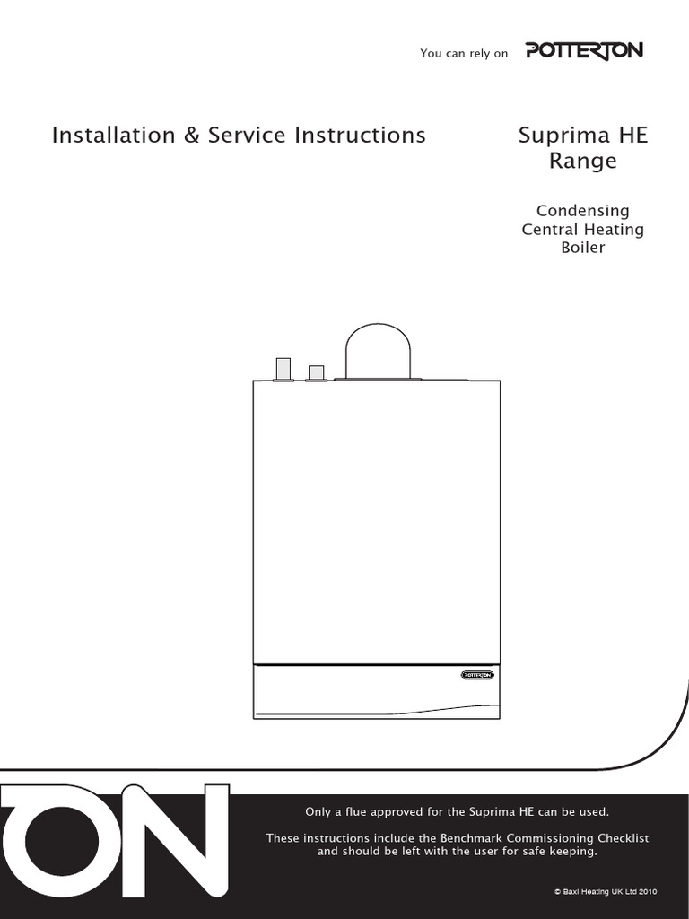 Potterton Suprima HE Install-1 | PDF | Boiler | Water Heating