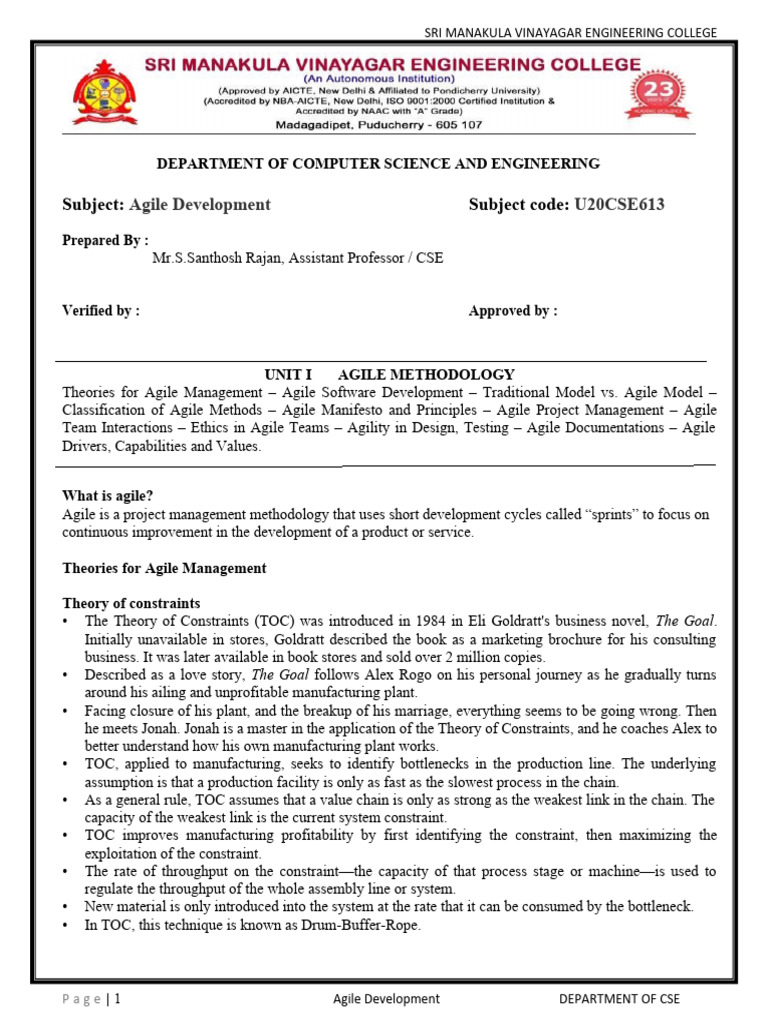 Notes Agile Unit 1 Pdf Scrum Software Development Agile