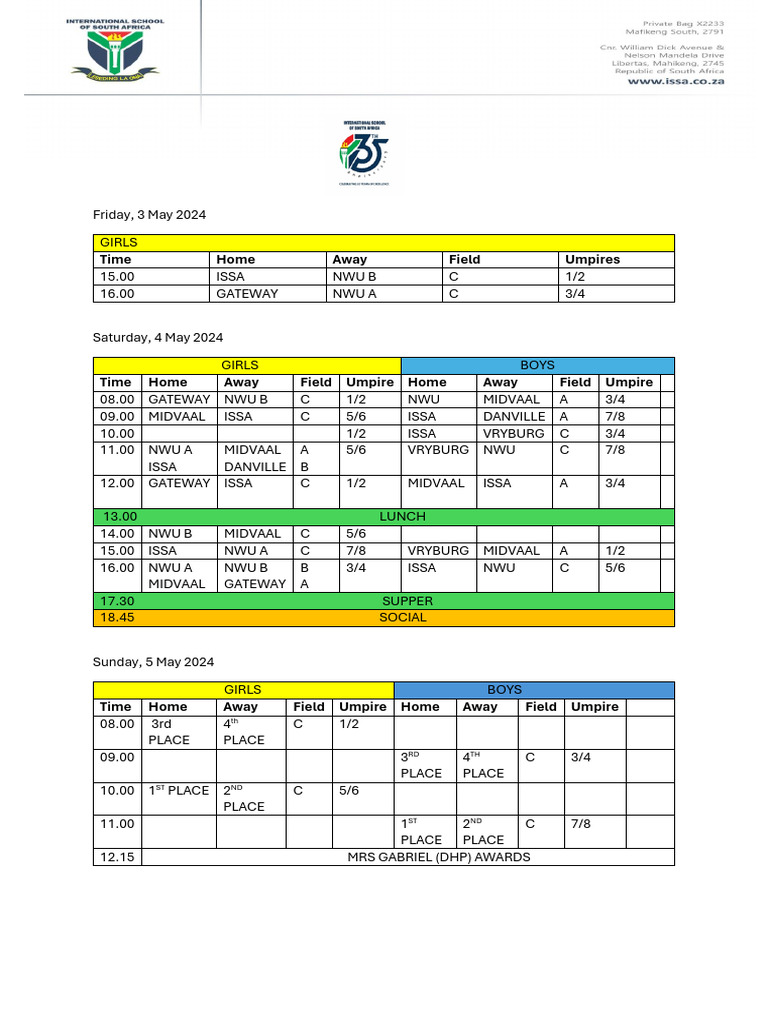 Issa Hockey Festival Program 2024 - An | PDF