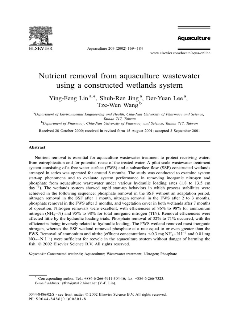Lin Et Al 2002 Nutrient Removal From Aquaculture Wastewater | Download ... - Nutrient Removal In Small Aquaculture Systems