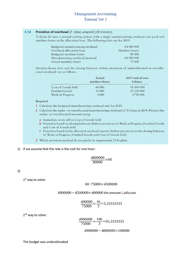 Management Accounting Tutorial Exercises | PDF | Cost Of Goods Sold ...