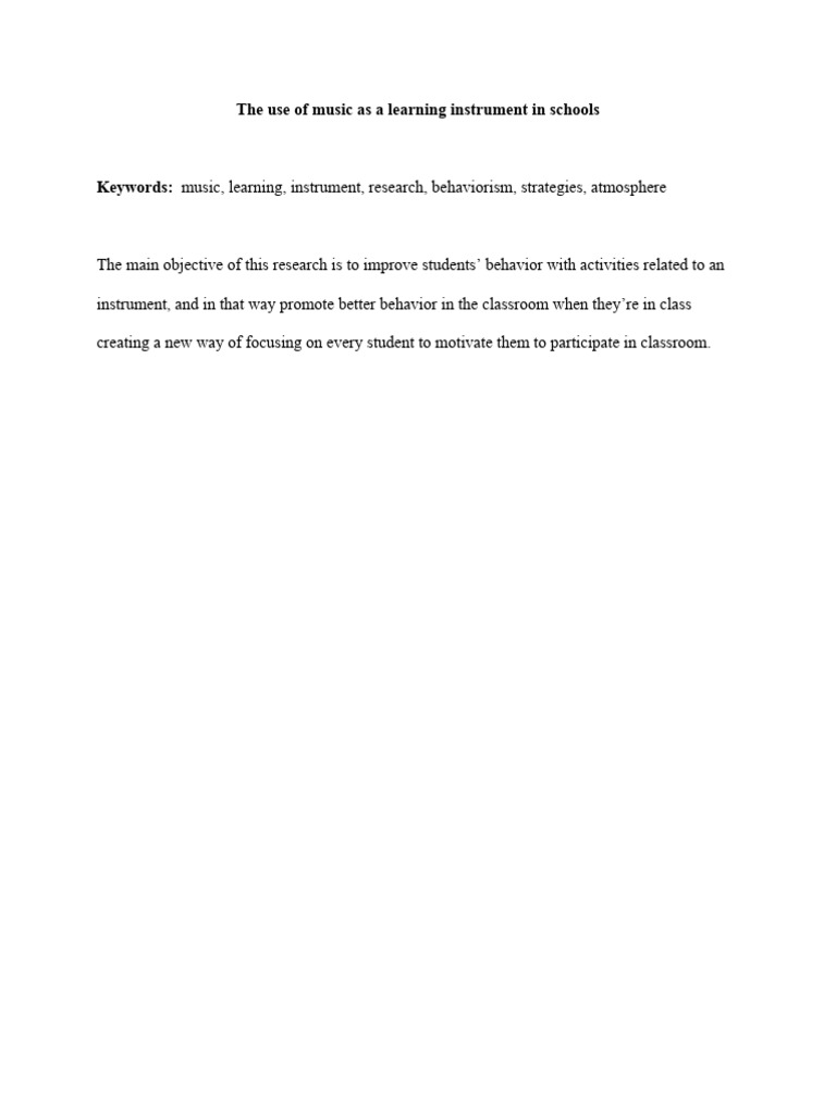 The Use of Music As A Learning Instrument in Schools | PDF | Learning ...