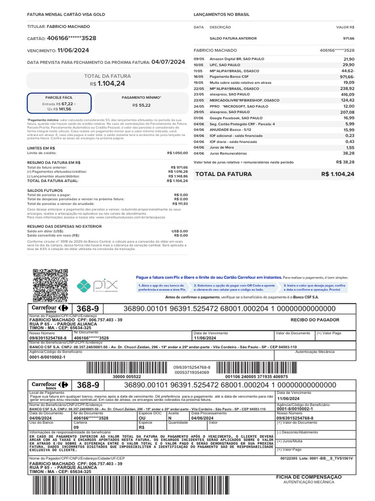 Statement Month 10 06 2024 16 20 14 | PDF | Juros | Comércio
