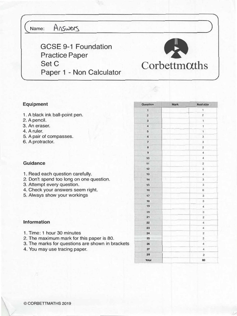 GCSE Foundation Math Practice Paper | PDF