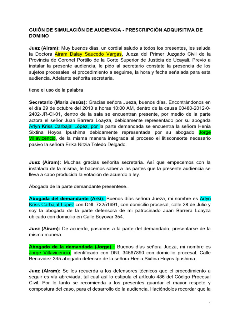 Simulación de Audiencia - Guion | PDF | Justicia | Crimen y violencia