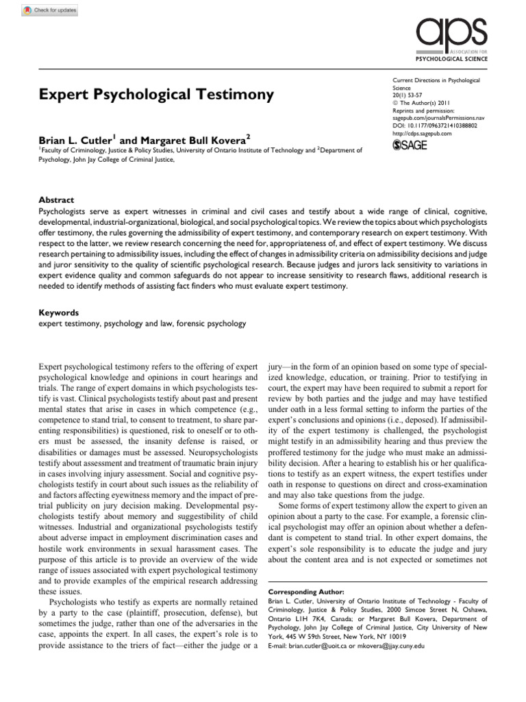 Expert Psychological Testimony | PDF | Expert Witness | Daubert Standard