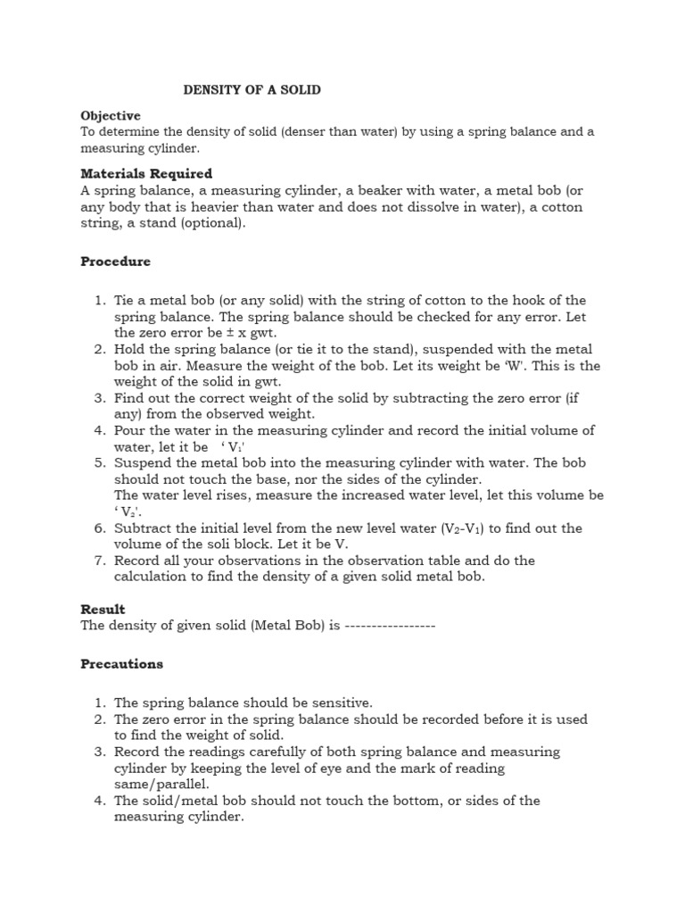 Experiment 1 - Density of A Solid | PDF | Science & Mathematics
