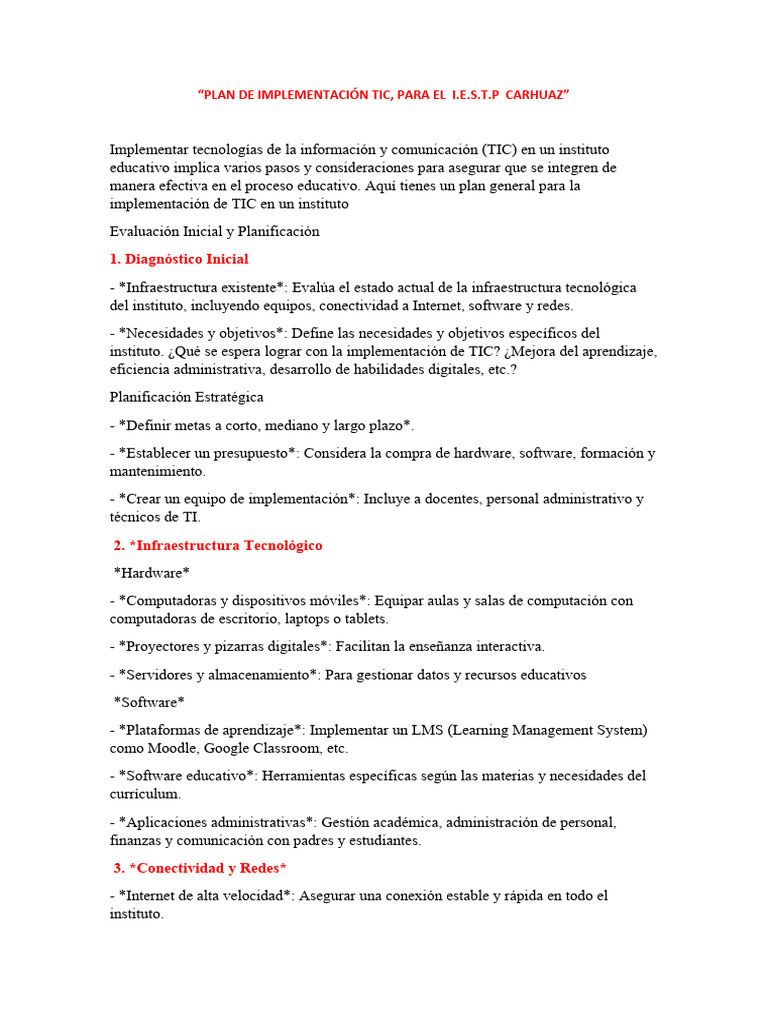 Plan de Implementacion Tic | PDF | Tecnología de información y ...