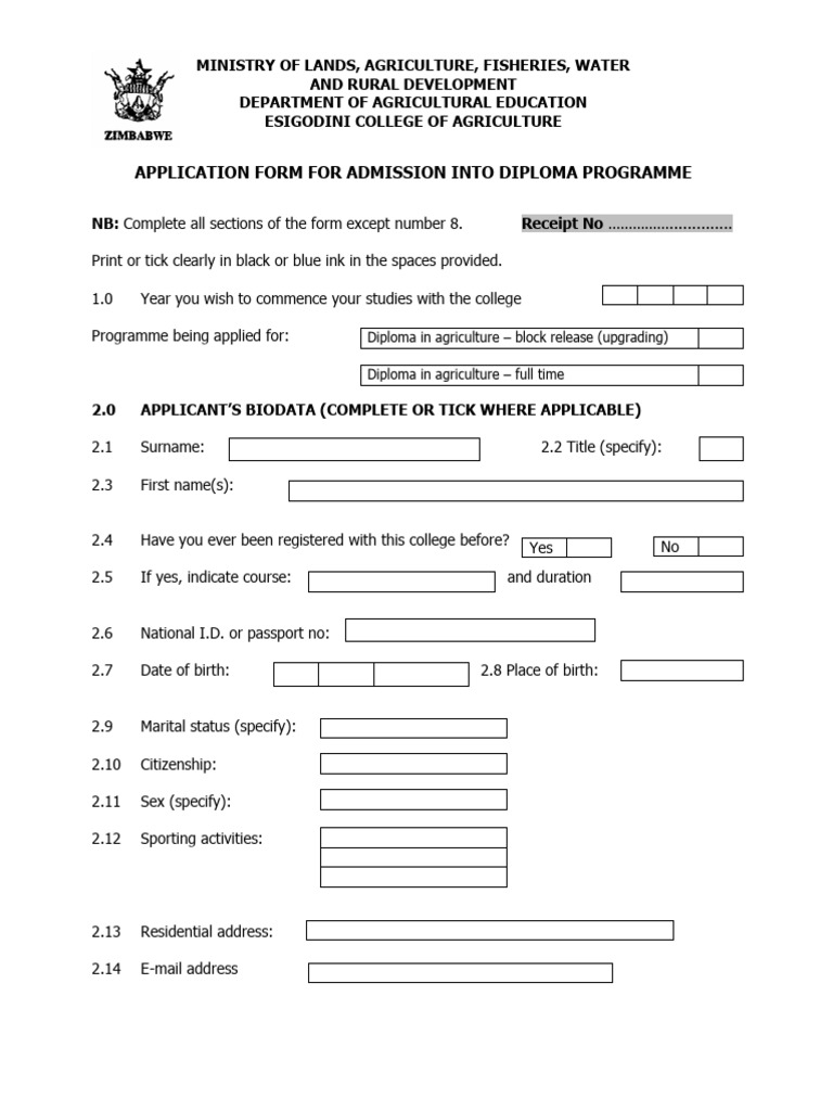 Diploma Admission Application Form | PDF | Government And Personhood ...