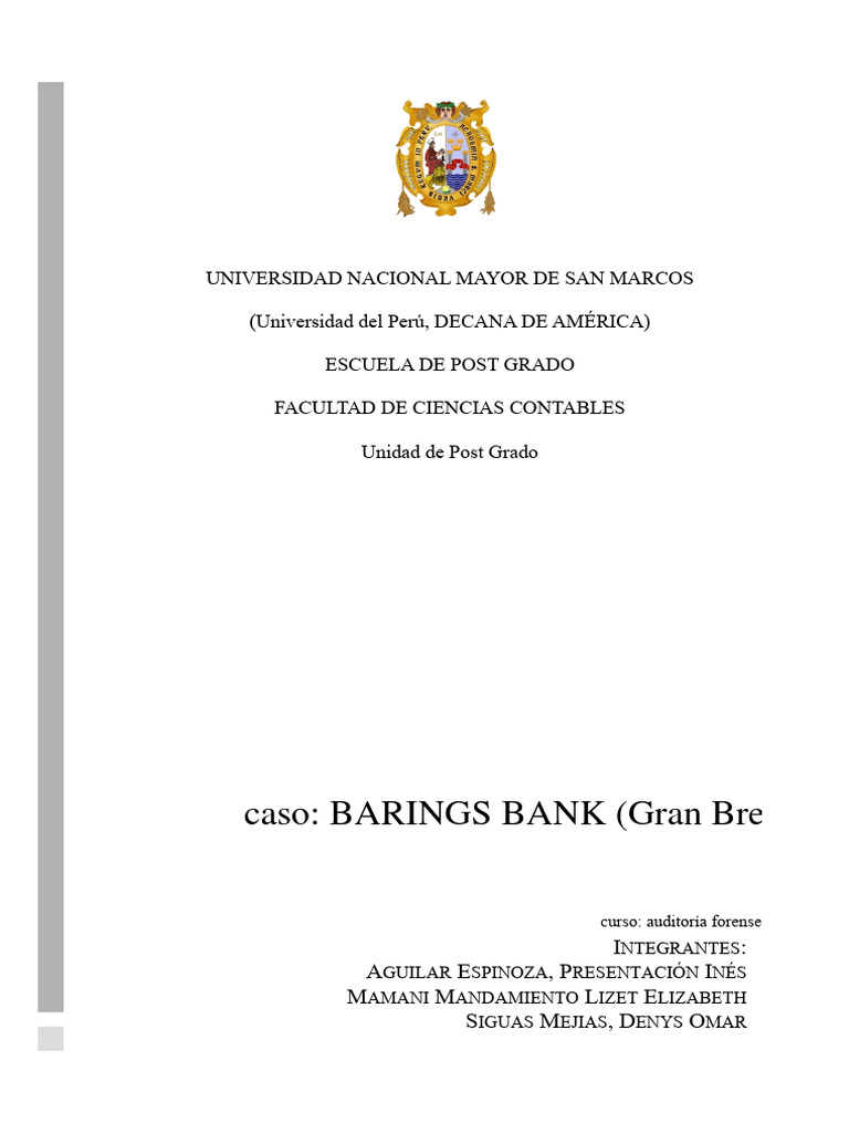 Caso Barings Bank 31.08.20 PDF Servicios financieros Dinero