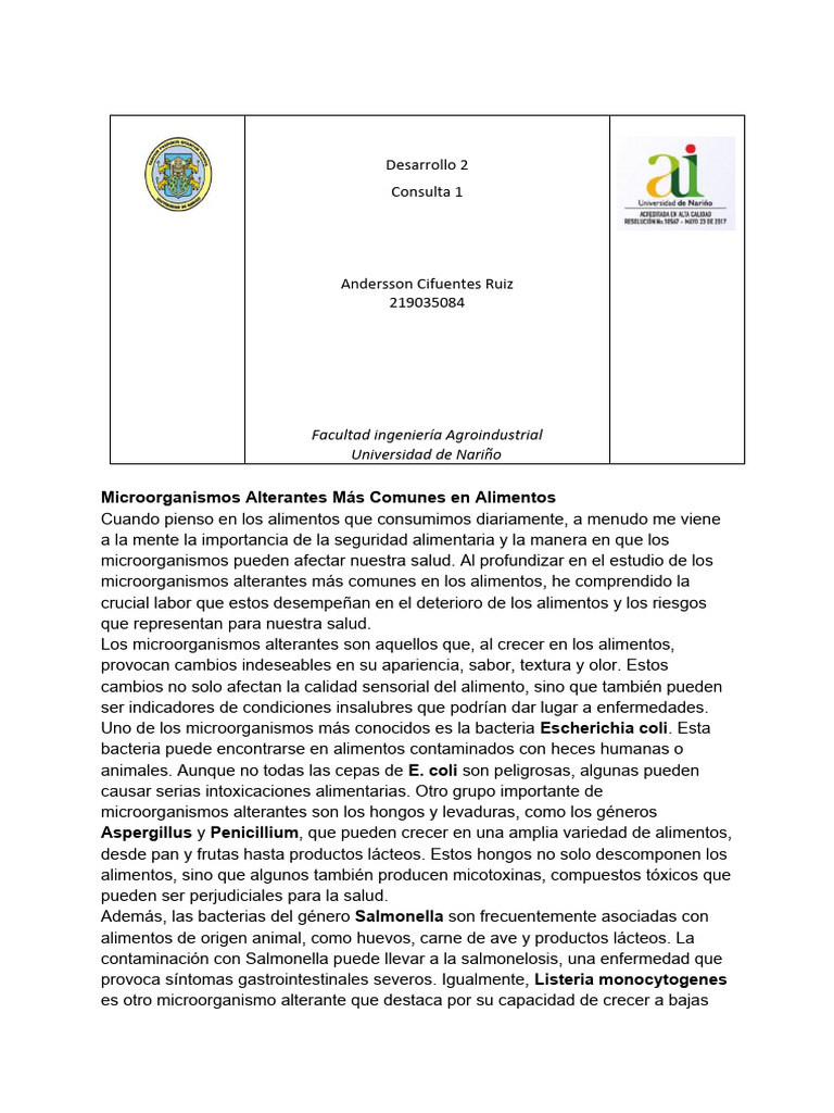 Microorganismos Alterantes en Alimentos | PDF | Alimentos ...