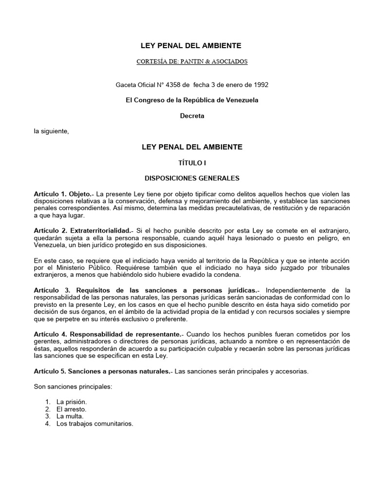 Ley Penal del Ambiente en Venezuela | PDF | Castigos | Residuos