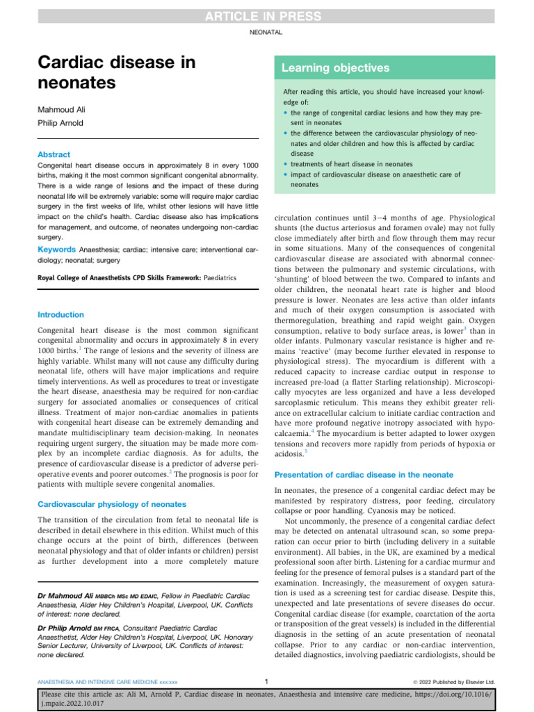 Cardiac Disease in Neonates | PDF | Congenital Heart Defect | Heart