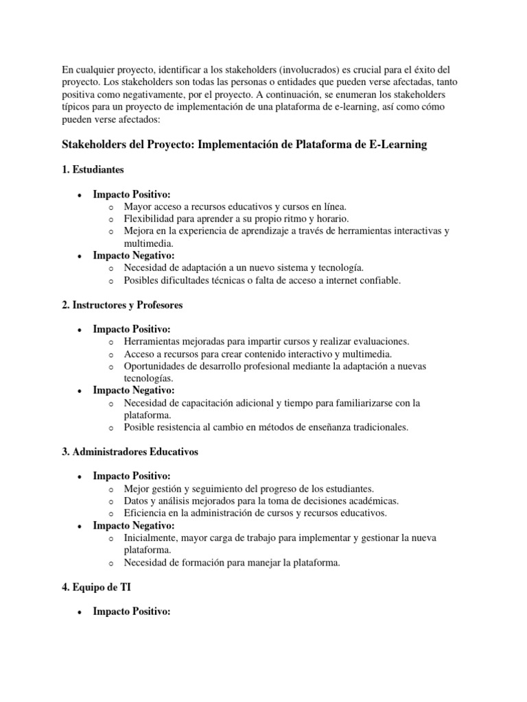 Stakeholders en Proyectos de E-Learning | PDF | Crecimiento personal y ...