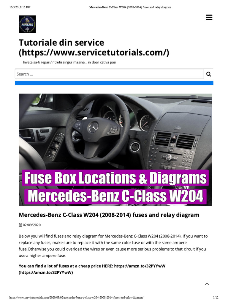2009 mercedes c300 cigarette lighter fuse W204 Front Relay Location Replacement C250 C180 C200 C220 C280 2009 Mercedes Benz C Class