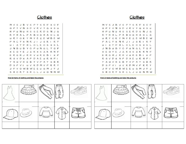 Clothes Wordsearch Pdf