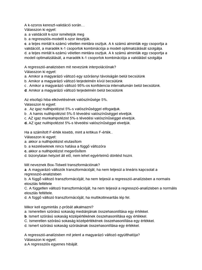 Stat 2 Gyakorlás Kerdesek | PDF