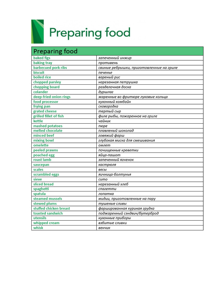Preparing Food | PDF