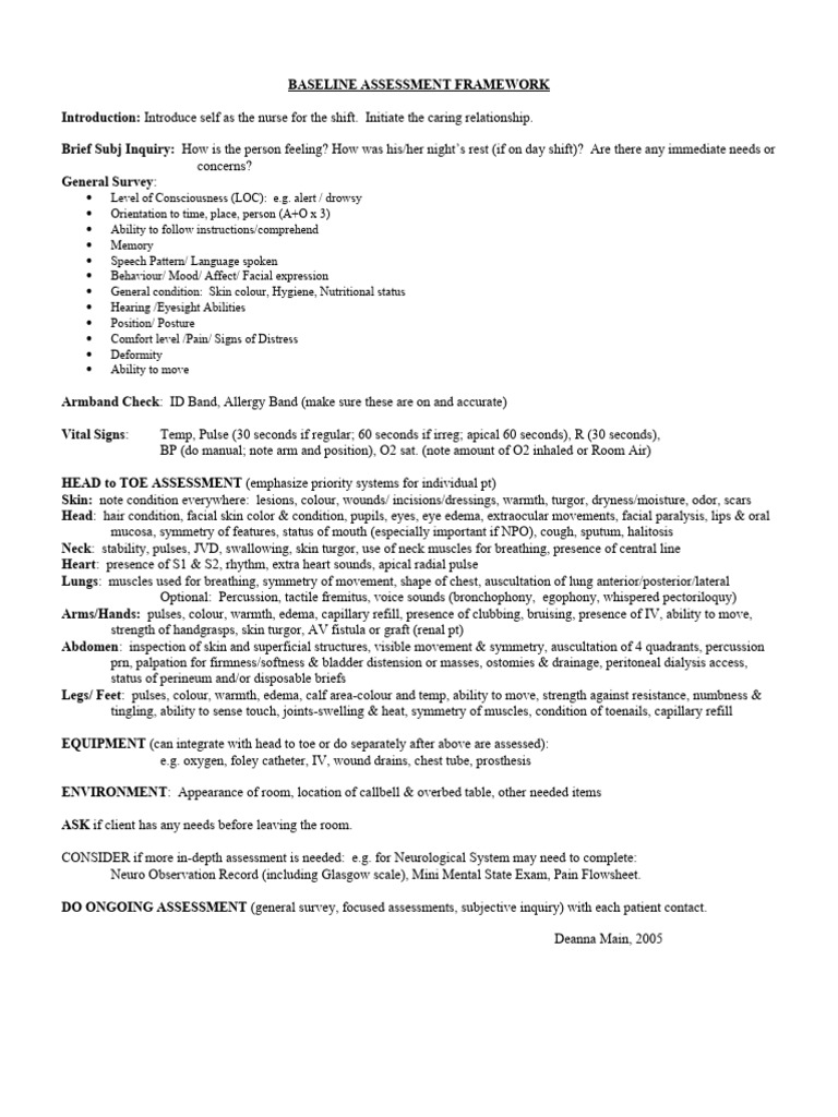 Nursing Baseline Assessment Guide | PDF | Clinical Medicine | Medical ...