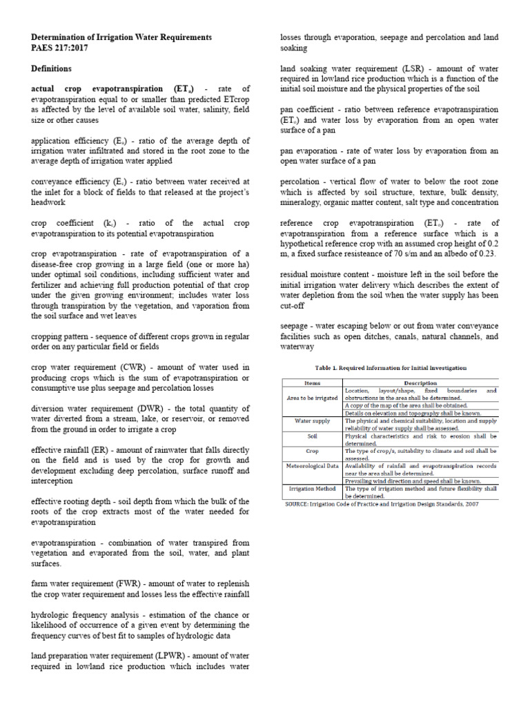 Determination of Irrigation Water Requirements | PDF ...