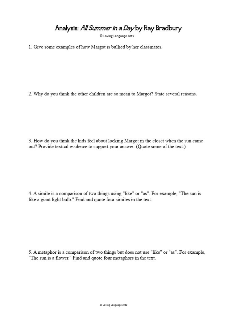 Analysis of Margot's Bullying in "All Summer in a Day" | PDF | Language ...