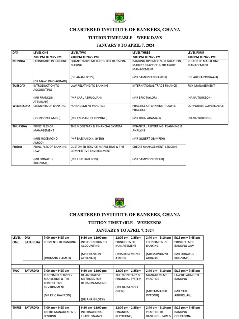 2024 april diet tuition timetable cib ghana pdf banks financial