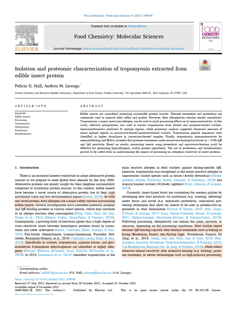 Isolation and Proteomic Characterization of Tropomyosin Extracted From ...