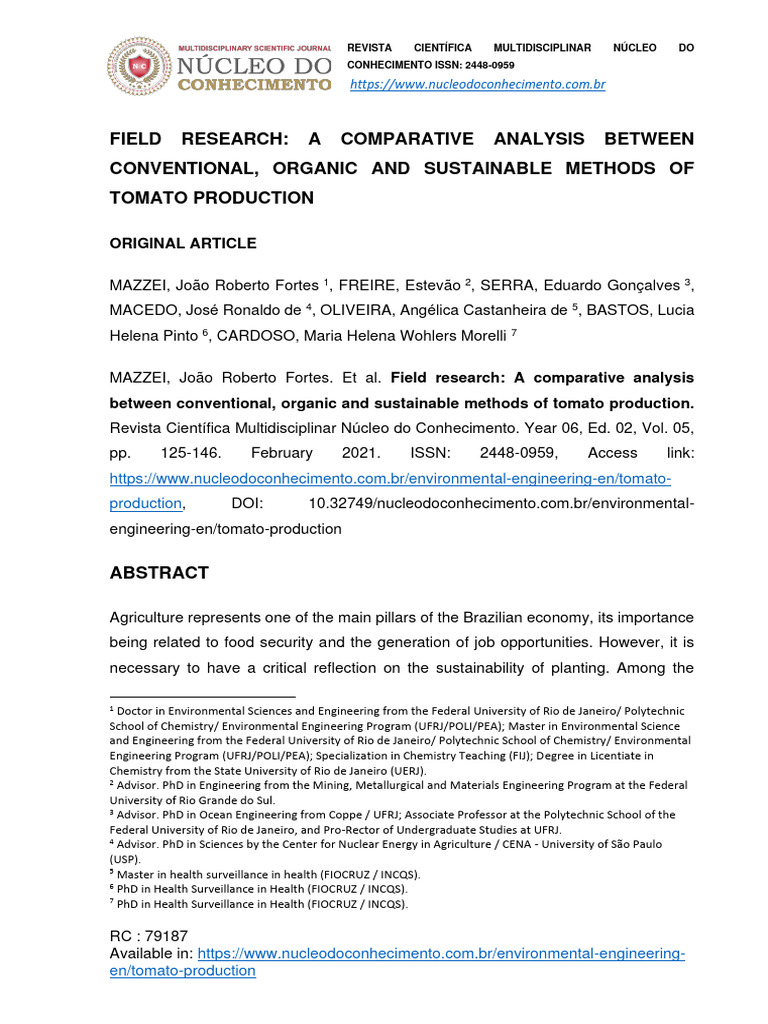 FIELD RESEARCH A COMPARATIVE ANALYSIS BETWEEN CONVENTIONAL, ORGANIC AND ...