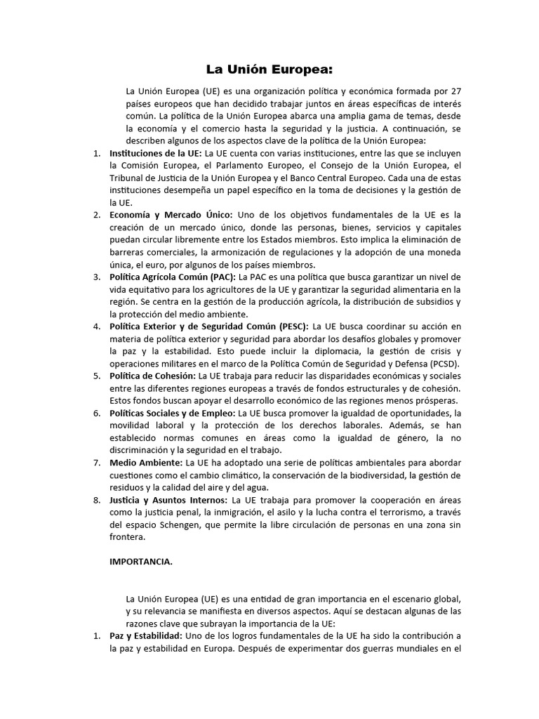 Claves de la Unión Europea: Política y Objetivos | PDF | Unión Europea ...