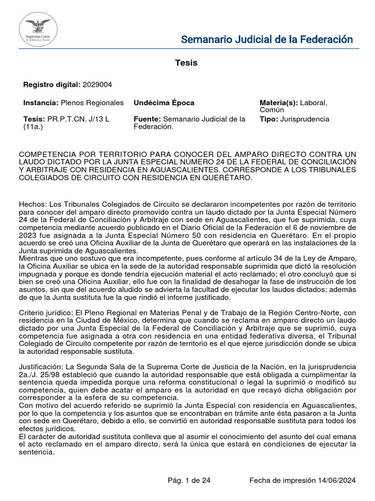 Competencia Territorial en Amparo Directo | PDF | Caso de ley | Judicaturas