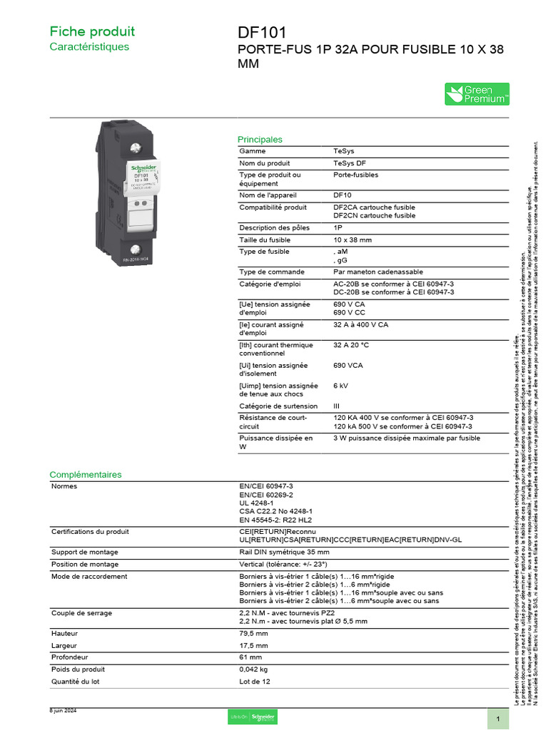 Porte-fusible DF101 32A 1P TeSys | PDF | Déchets | la pollution