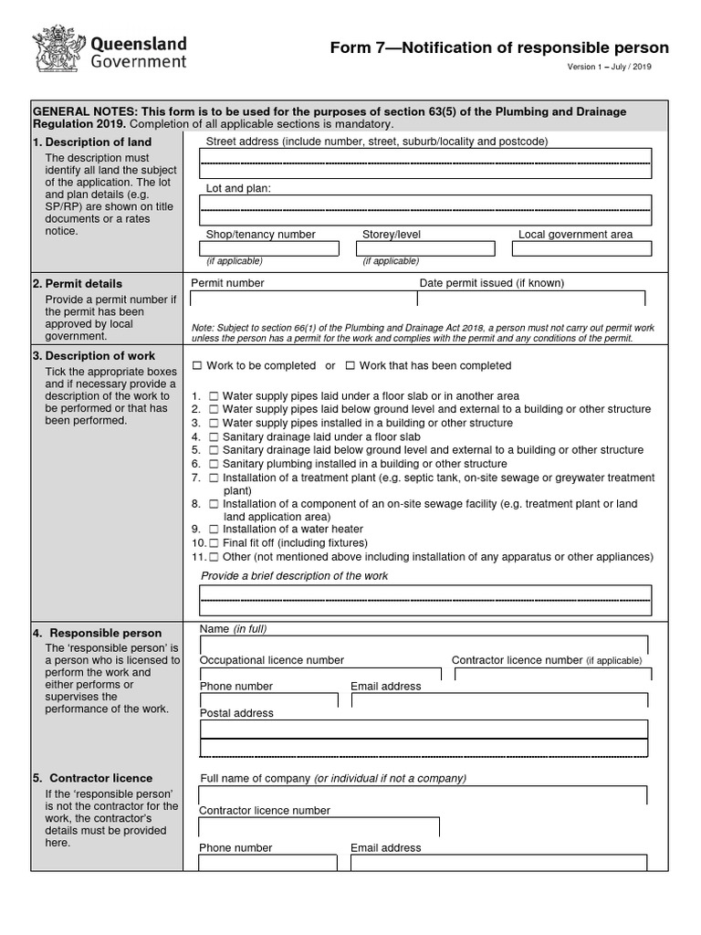 Plumbing Work Notification Form | PDF