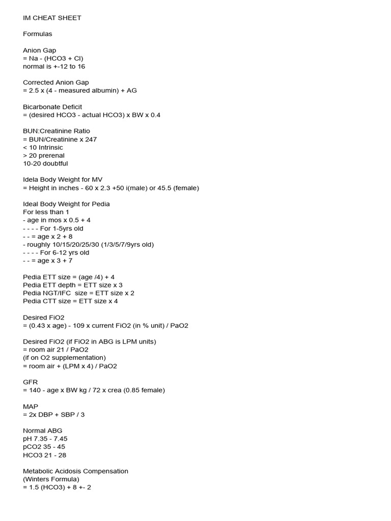 Im Cheat Sheet | PDF | Bicarbonate | Sodium