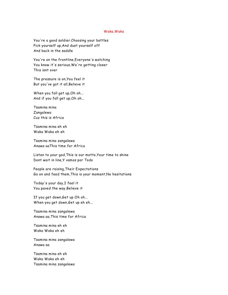 Waka Waka Lyrics Analysis | PDF