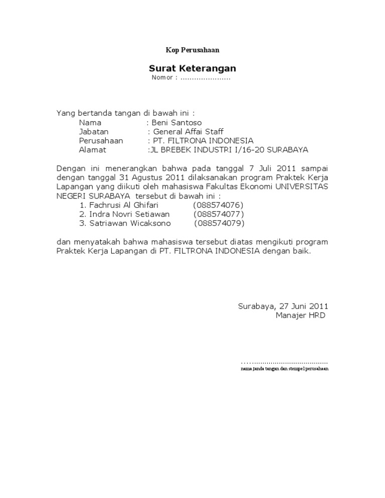 Surat Balasan Pkl Berhasil