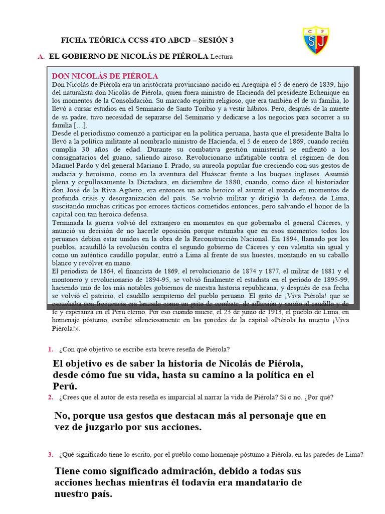 El-Gobierno-de-Piérola y La Inestabilidad Politica - CS - S3 | PDF ...