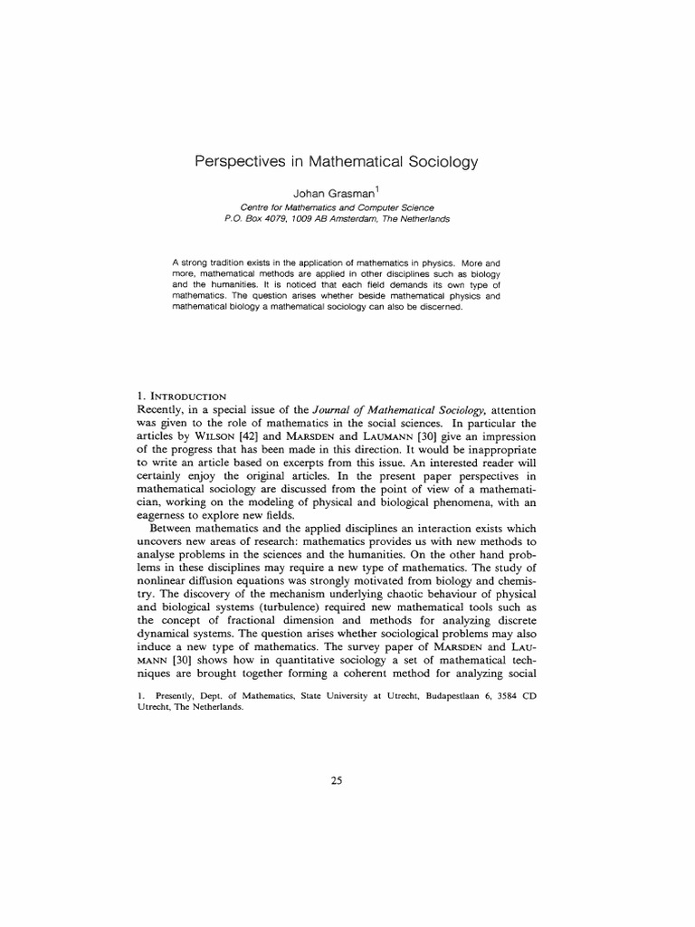 Perspectives in Mathematical Sociology - 1985 | PDF | Sociology ...