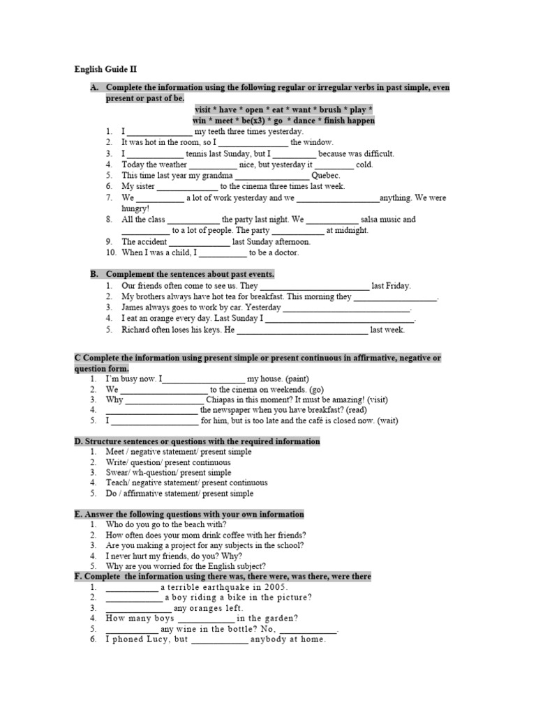 English Past and Present Tense Exercises | PDF | Linguistic Morphology ...