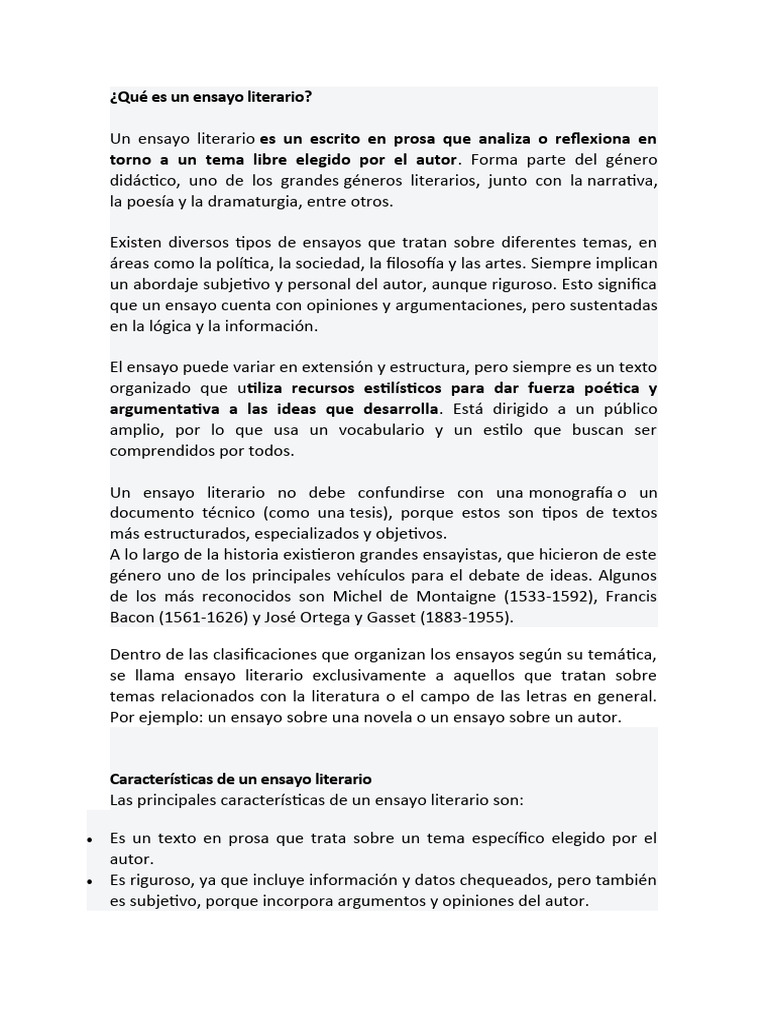 Qué Es Un Ensayo Literario | PDF | Ensayos | Autor