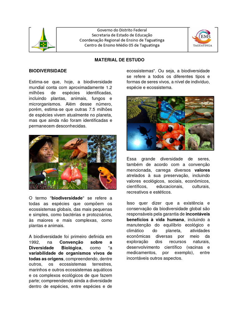 Material de Estudo - Segundo Ano - Biodiversidade e Taxonomia | PDF ...