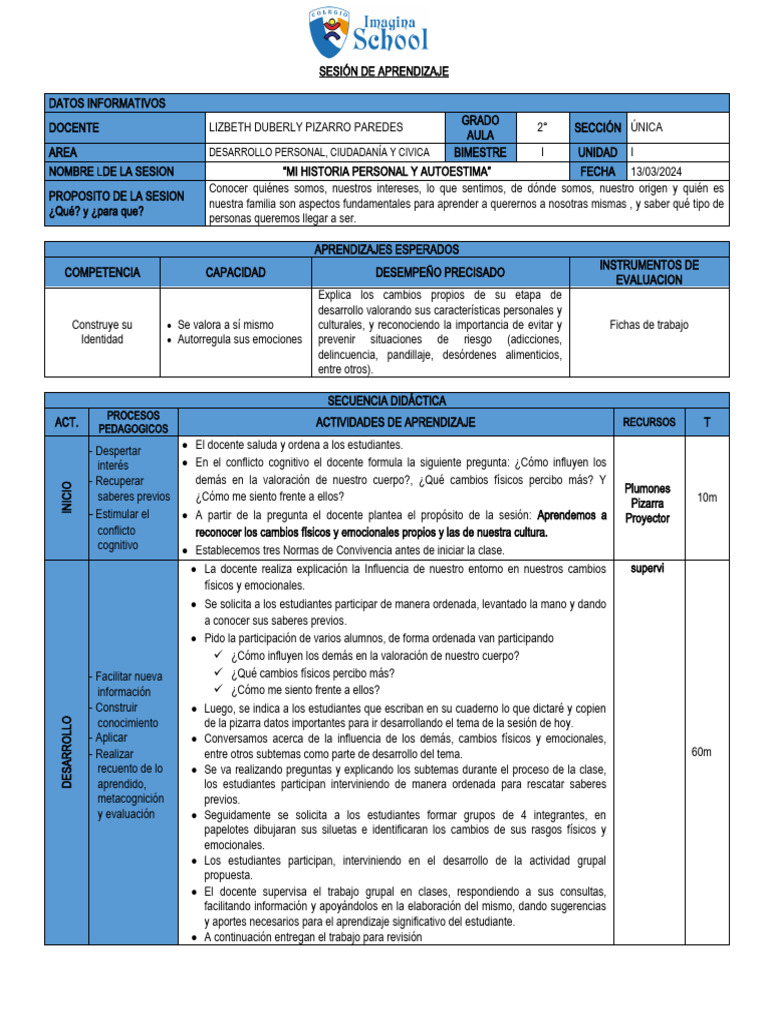 Sesión 01 DPCC - 2DO | PDF | Aprendizaje | Las emociones