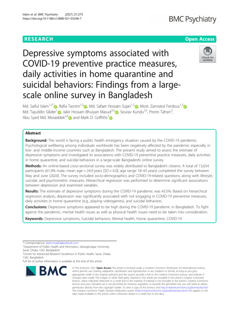 Depressive Symptoms Associated With Covid 19 Preventive | PDF | Mental ...