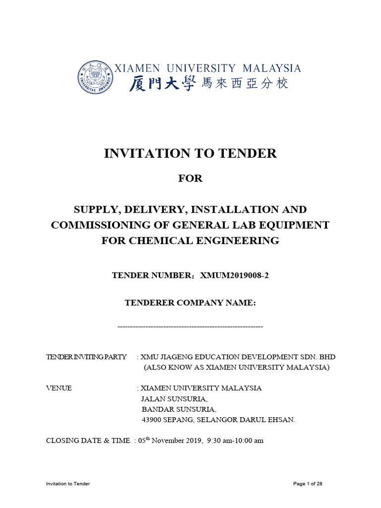 Tender for Chemical Engineering Lab Equipment | PDF | Specification ...