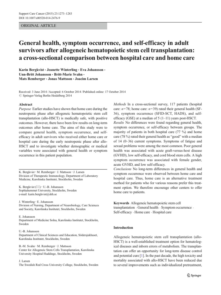 Supp care cancer original general health syptoms selfefficacy in
